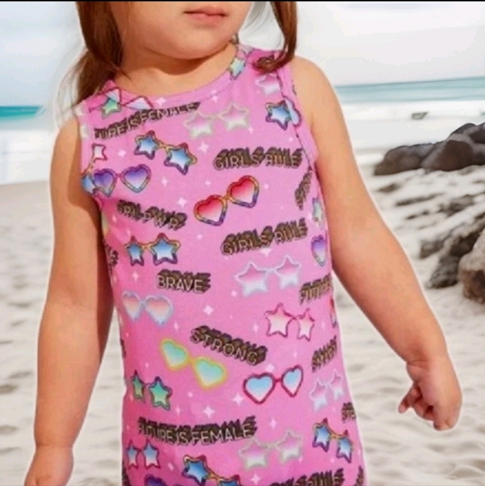 Posh Peanut “The Future is Female” Tank Romper  Size 3-6 Months